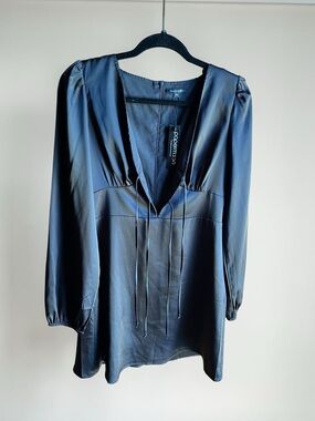 Papermoon Black Satin Mini Dress with Front Ties NWT Size Small